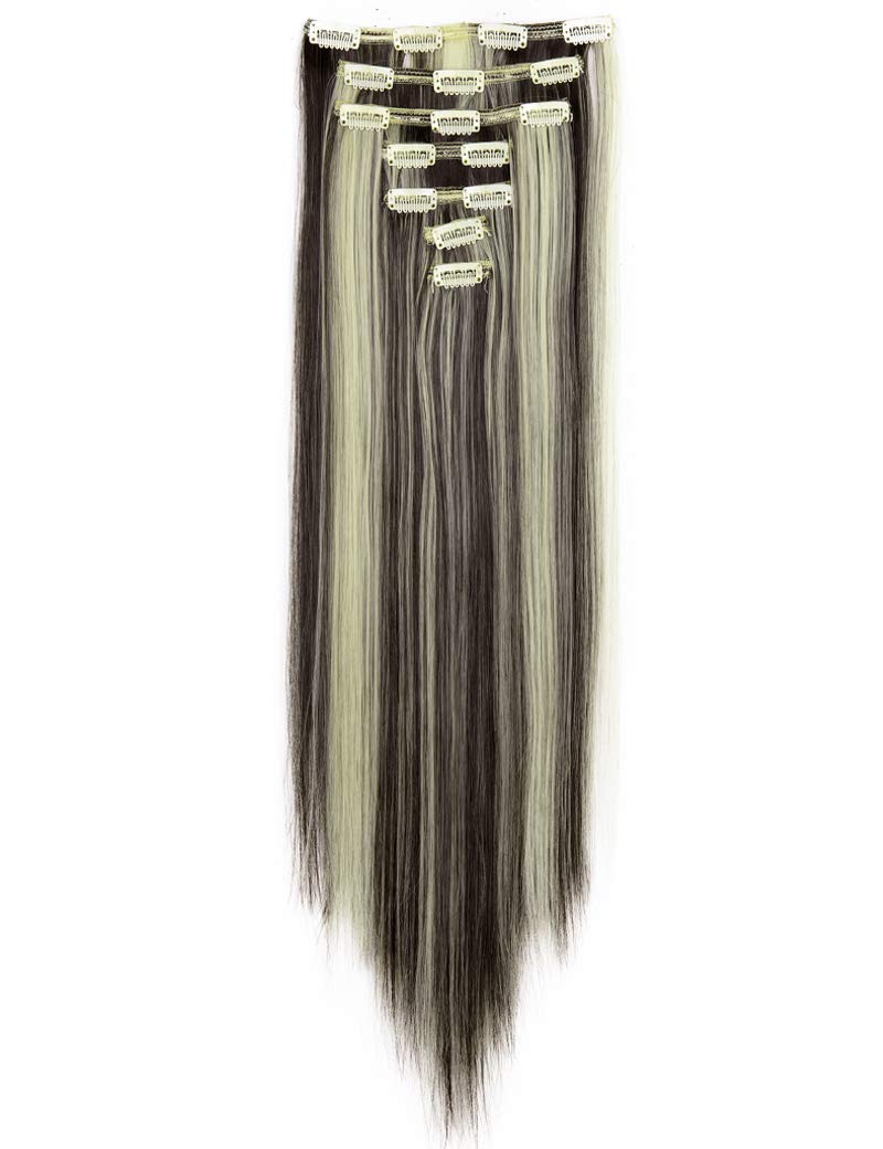 Lelinta 7Pcs Full Head 16 Clips in on Double Weft Hair Extensions, Dark Brown Mix Bleach Blonde Straight, 23inch 160g - Image 3
